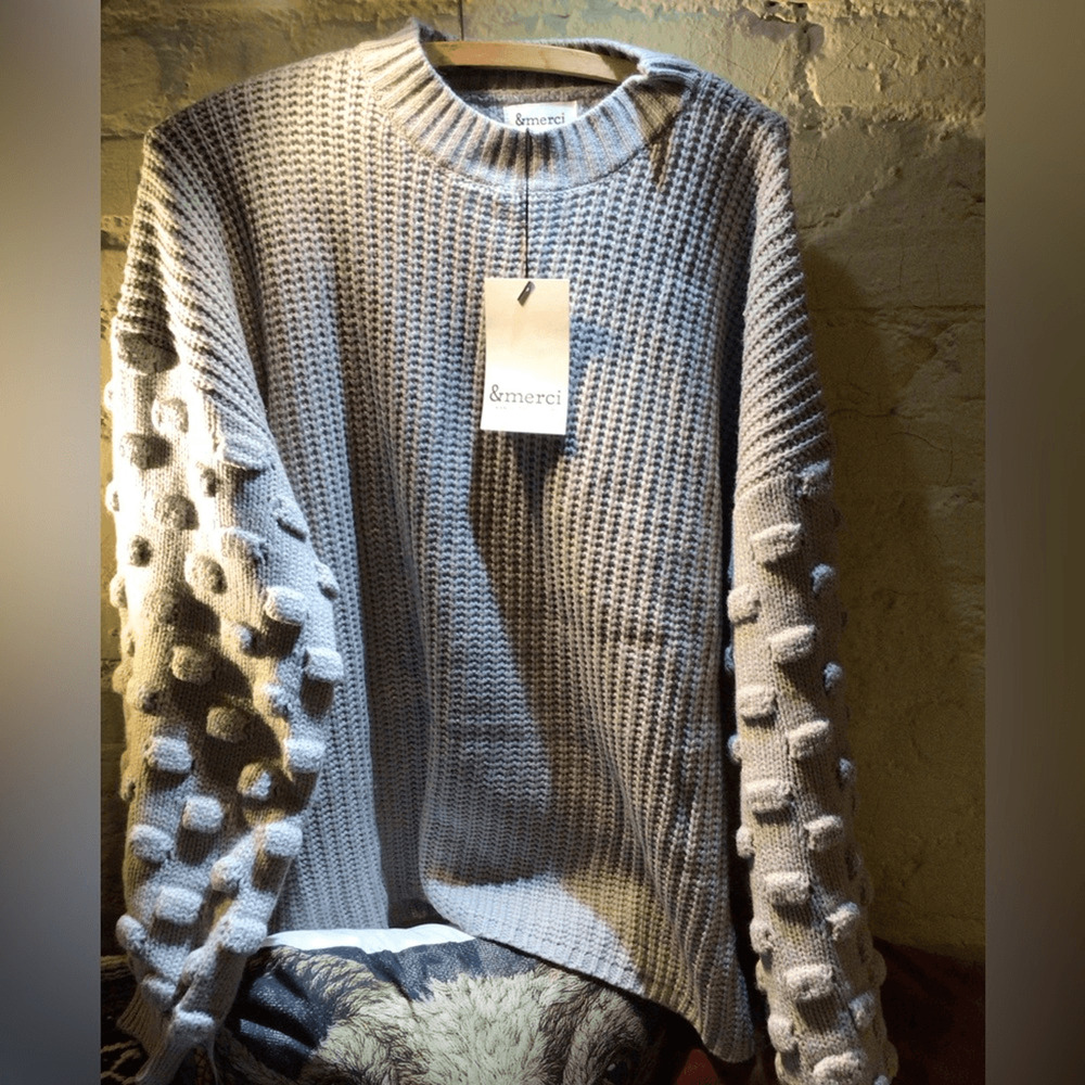 NEW! &Merci blue Gray Textured Sweater